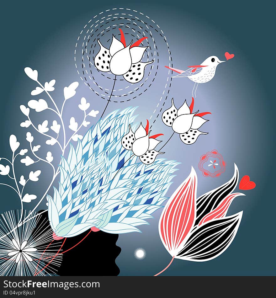 Floral Background With A Bird