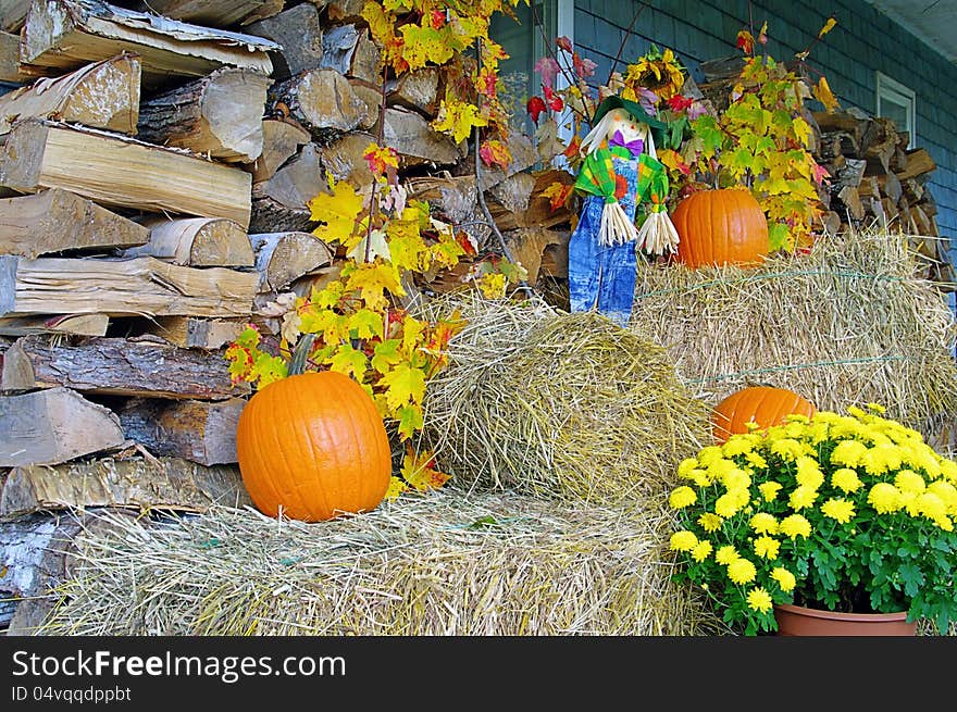 The poarch of a house decorated for fall. The poarch of a house decorated for fall