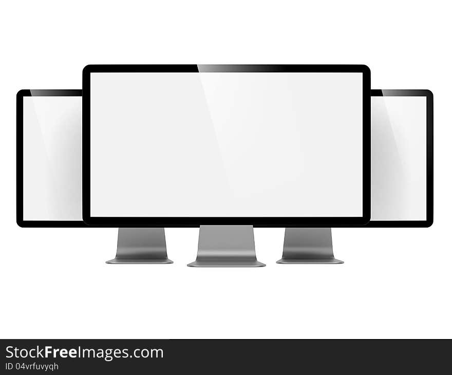 Computer Display with Blank Screen Set. Isolated on White. Computer Display with Blank Screen Set. Isolated on White.