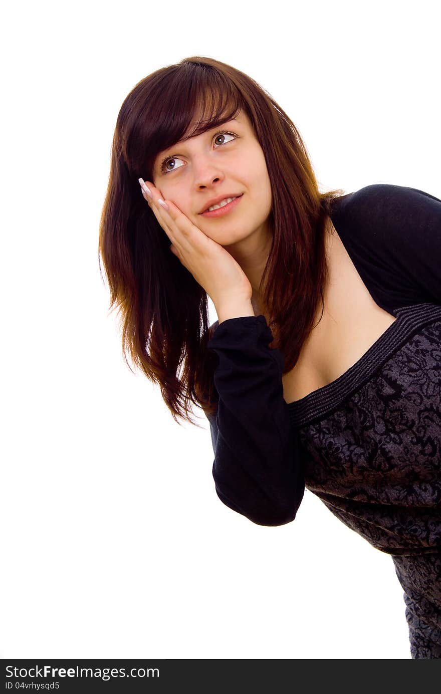 Beautiful girl surprise isolated on white background