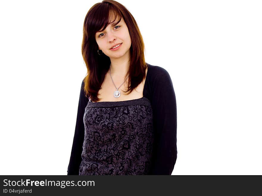 Beautiful girl poses isolated on white background