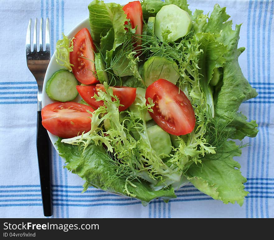 Healthy salad ( cucumber, tomato, lettuce,dill)