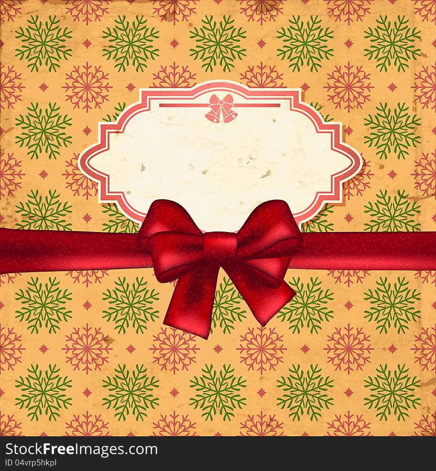 Christmas background with ribbon and label