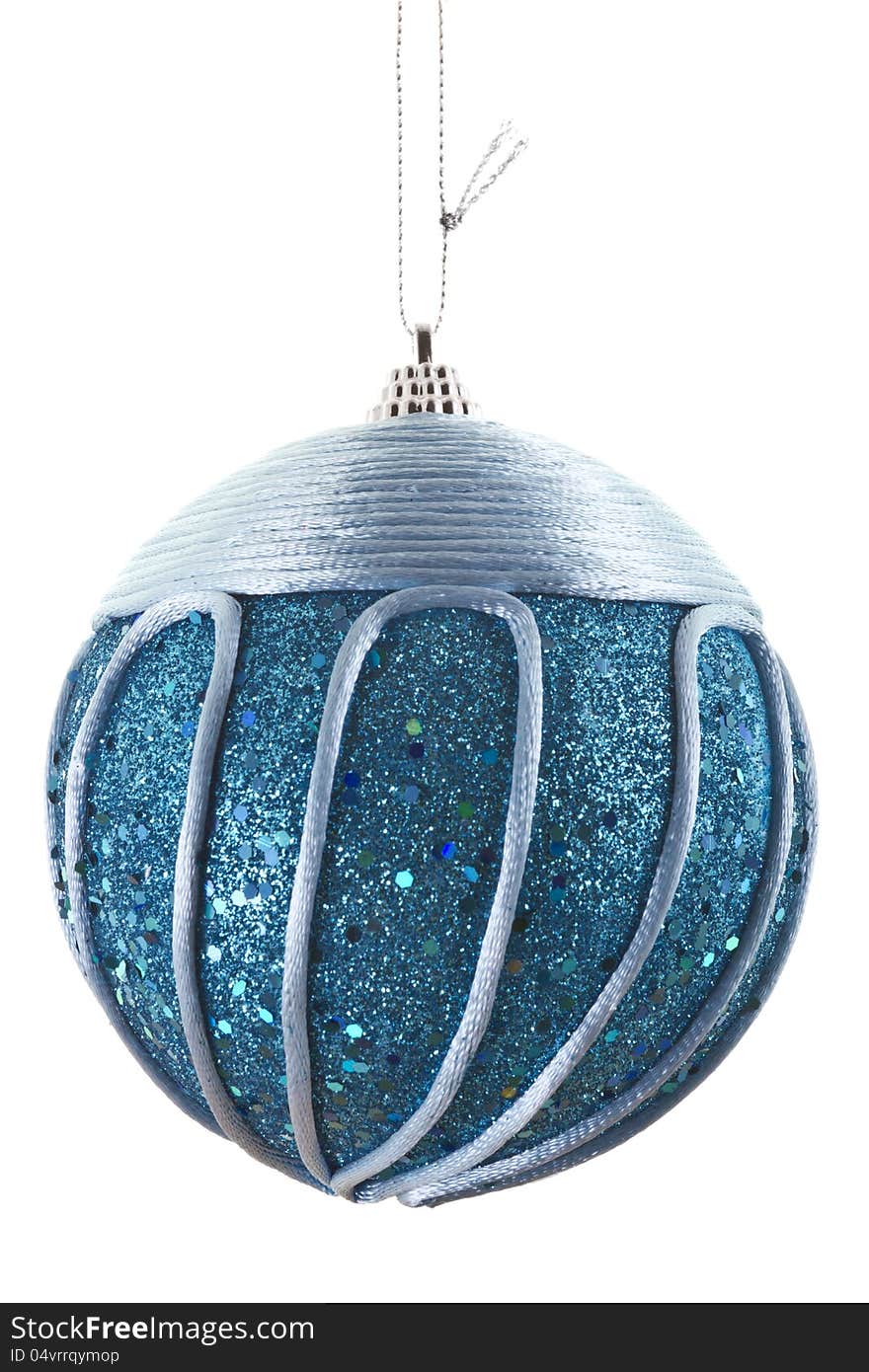 Blue christmas ball isolated on white.