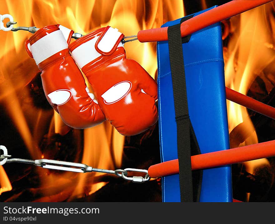 Boxing gloves with a fiery background