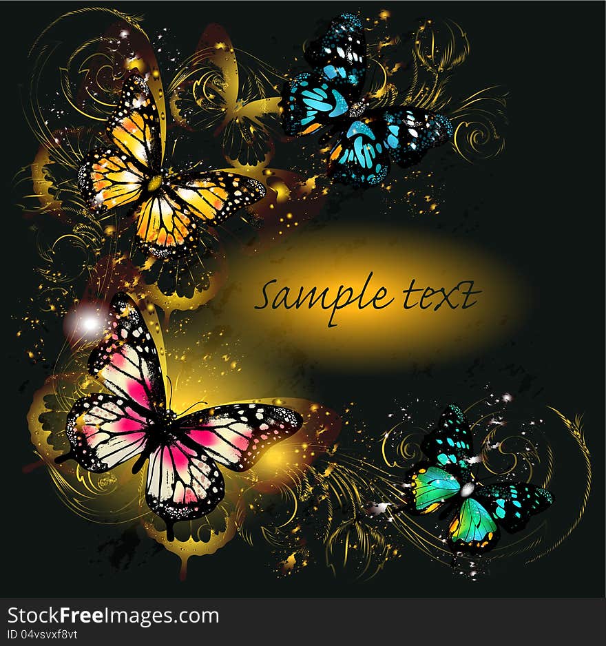 Luxury background with ornament and butterflies