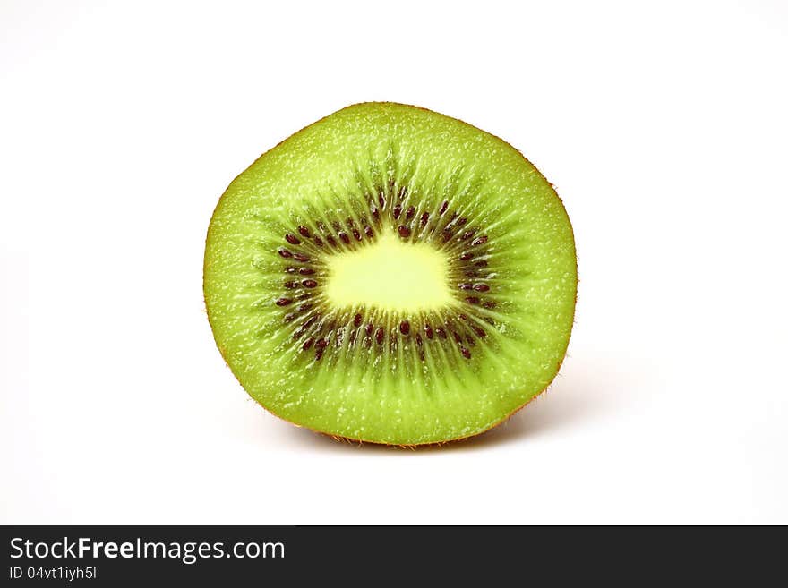 Close up fresh piece kiwi fruit isolated on white background