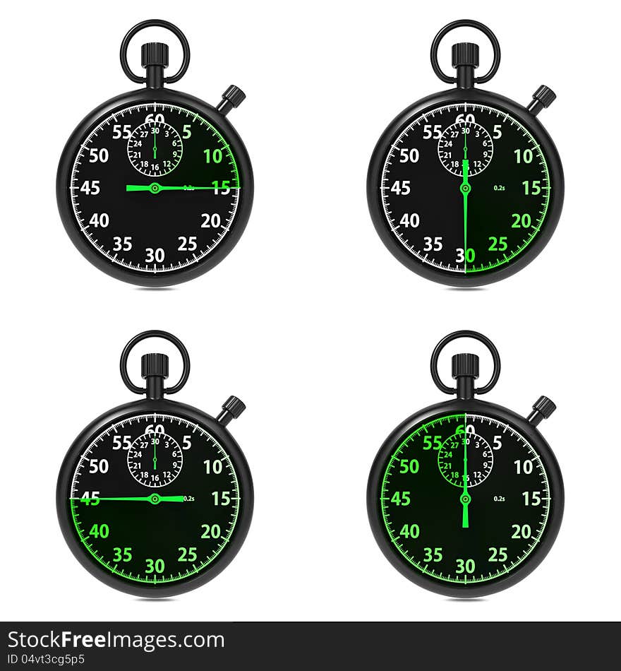 Stopwatch - Green Timers. Set On White.