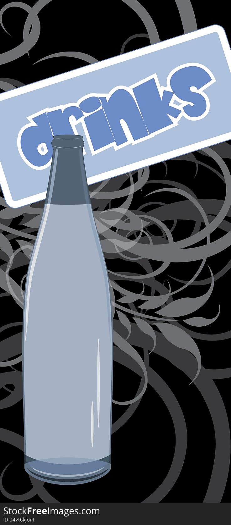 Wine bottle on the ornamental background. Illustration