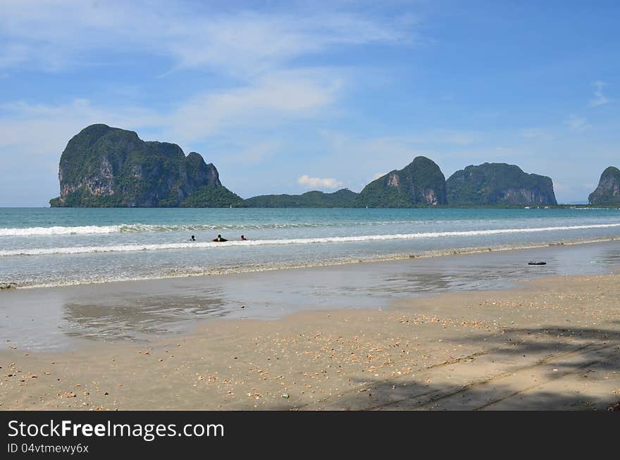 Child swim in sea