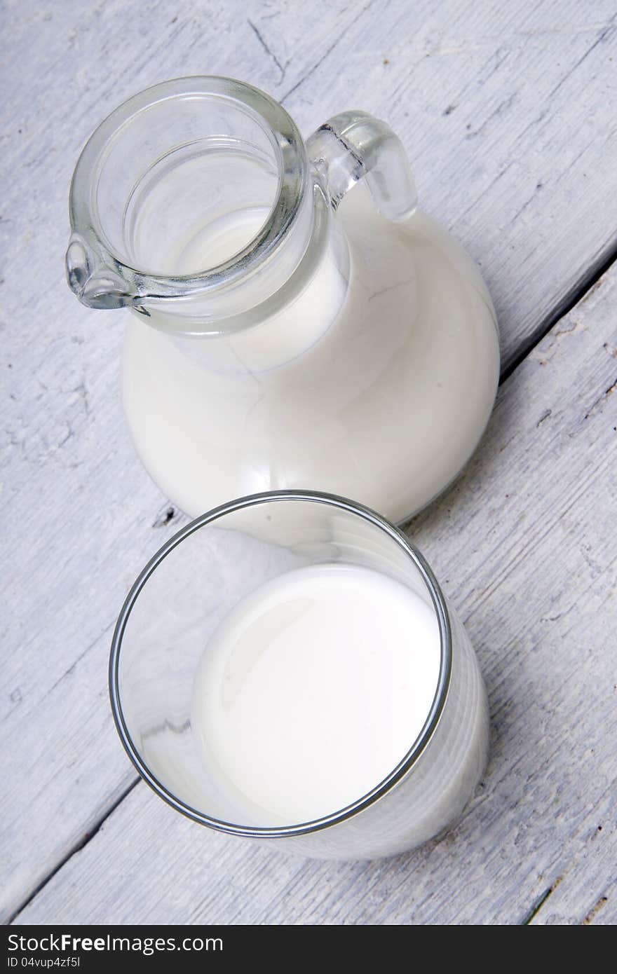 Jug and glass with milk and sugars