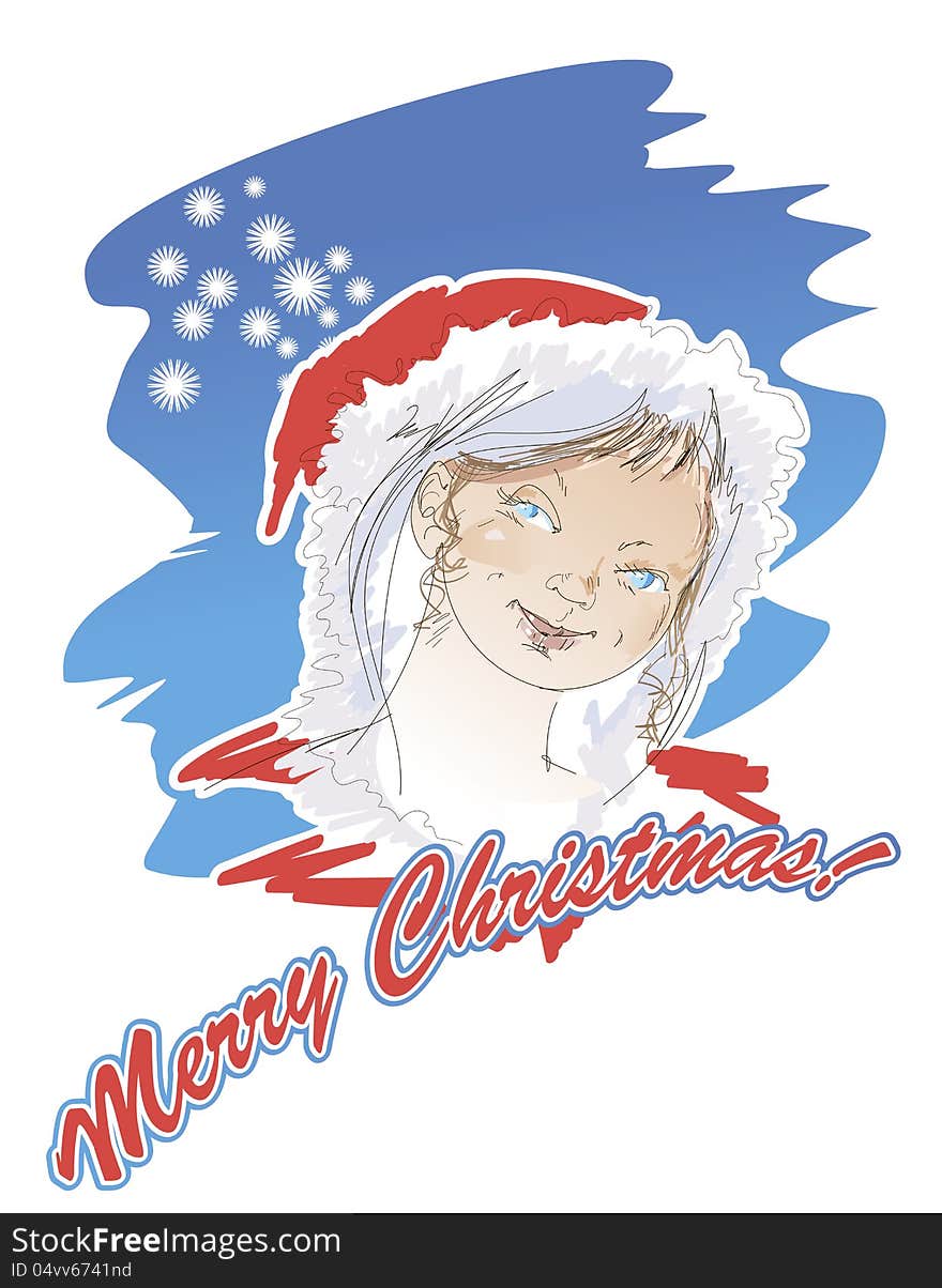 Portrait of a Snow Maiden on a Christmas card in retro - style