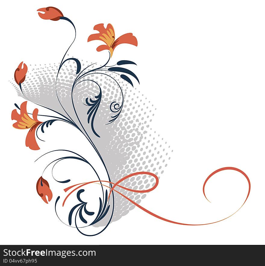 Stylized bouquet of dark red stems and flowers on the abstract background. Stylized bouquet of dark red stems and flowers on the abstract background