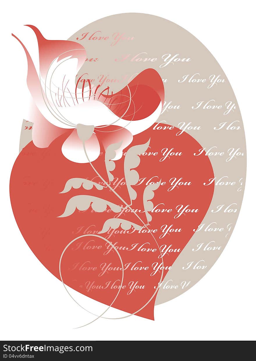 Decorative image of the heart and a flower for a card for Valentine's Day