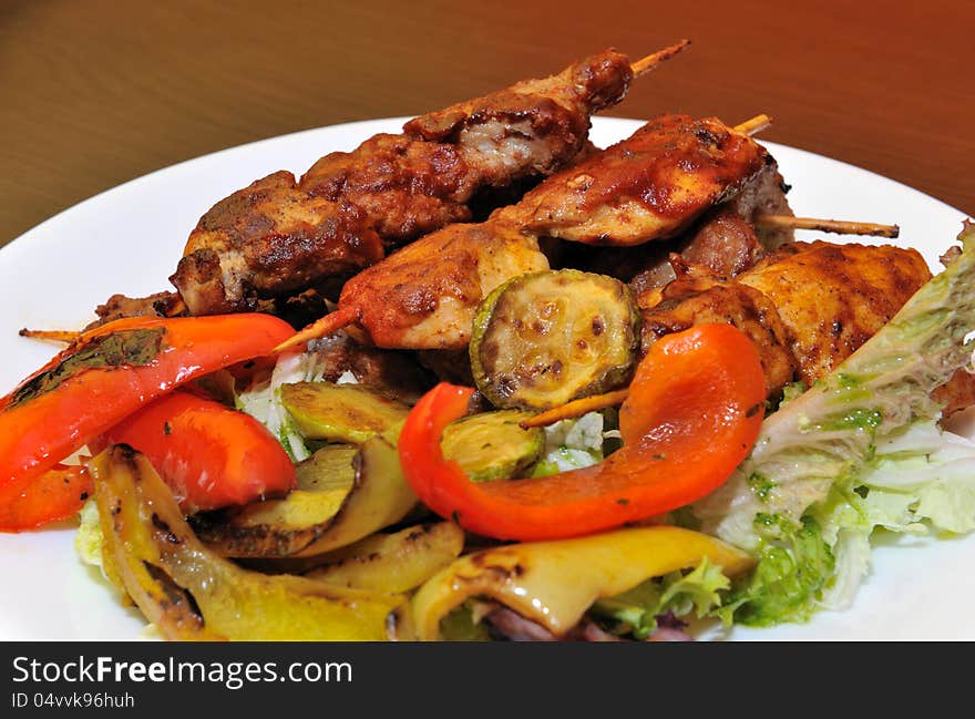 Appetizer Meat Kebab With Vegetables