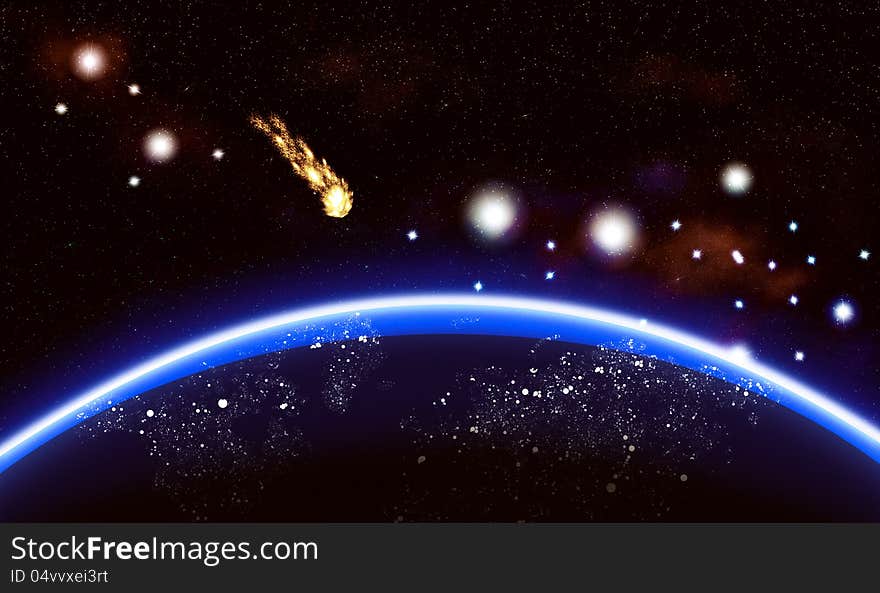 Abstract illustration of colorful nebula and big planet. Abstract illustration of colorful nebula and big planet.