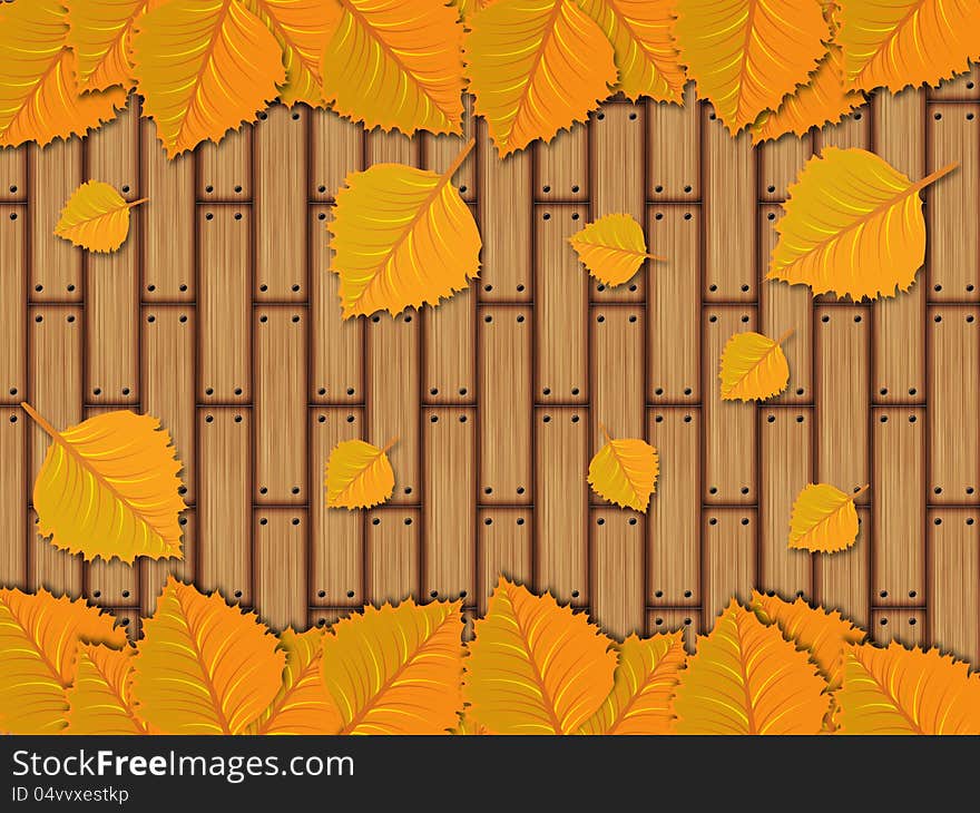 Illustration of yellow leaves over wooden background. Illustration of yellow leaves over wooden background.