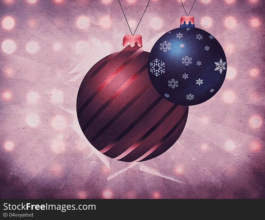 Two Christmas balls on grunge background