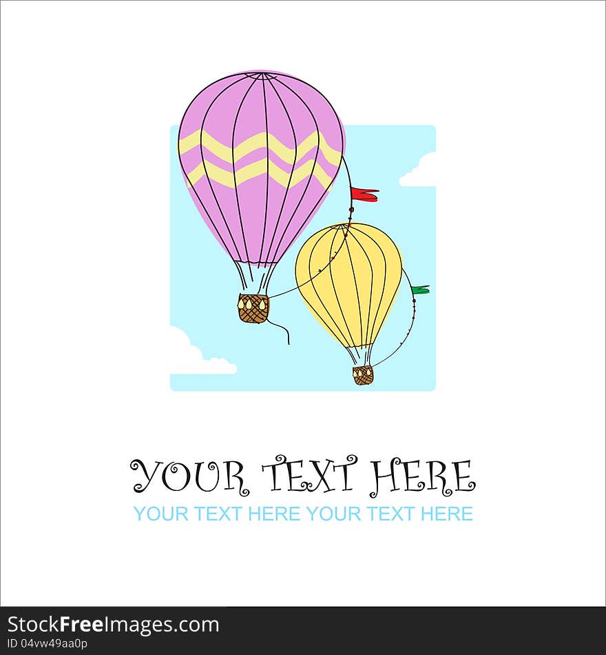 Hot air balloon. Vector card