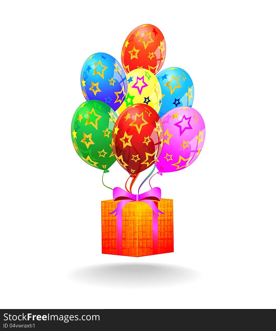 Multicolored Balloons And Gift Box. Vector