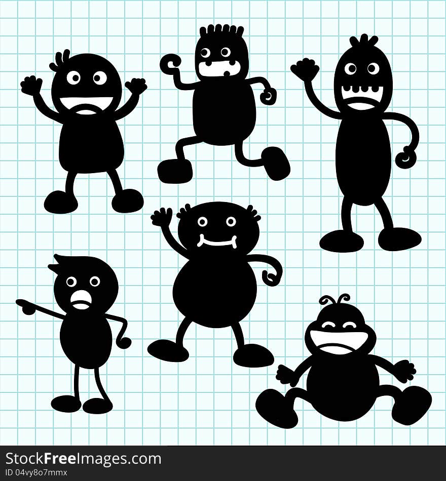 Kids silhouette hand writing cartoon.