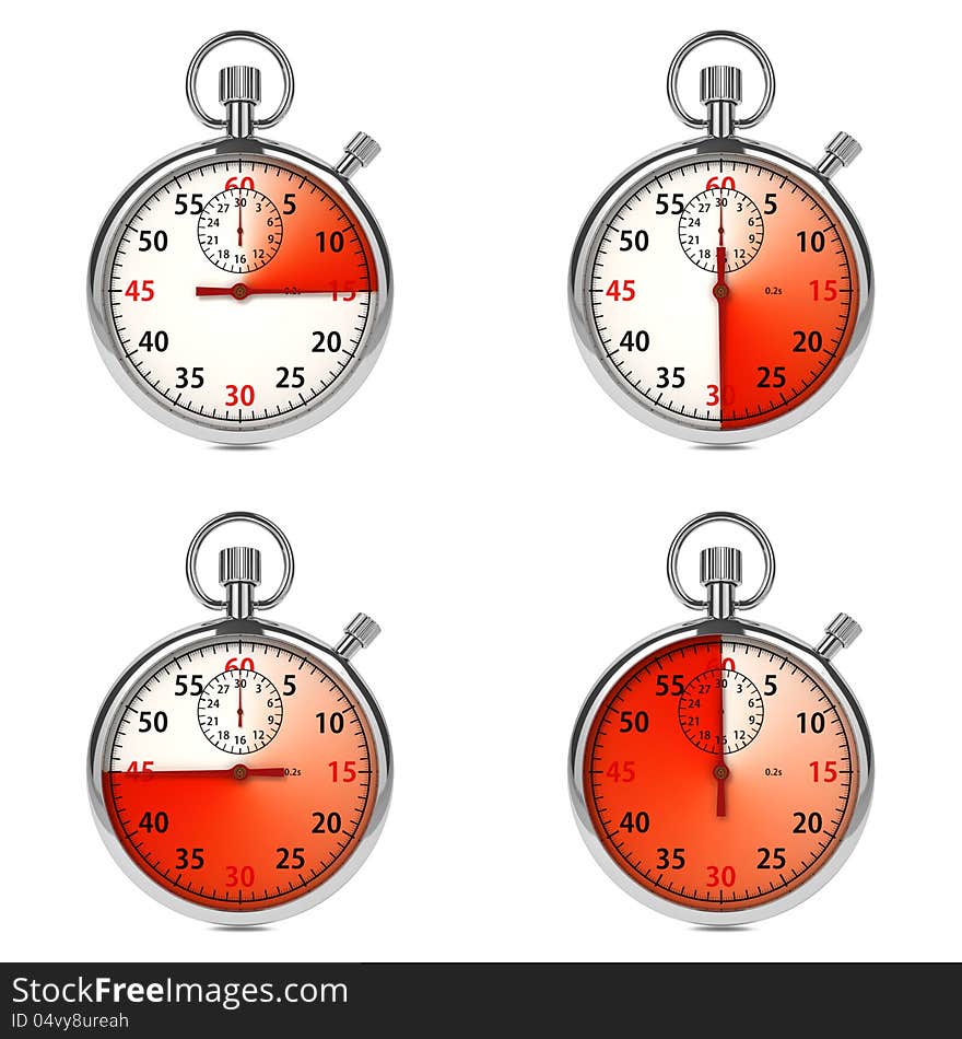 Stopwatch - Red Timers. Set On White.