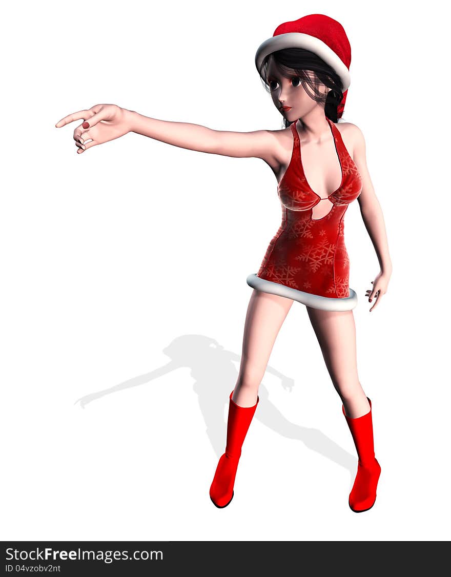 3D digital illustration of a beauty girl in santa hat on white background. 3D digital illustration of a beauty girl in santa hat on white background.