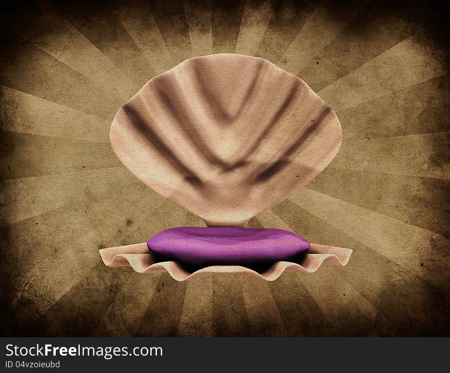 Grunge illustration of an open seashell on old paper background. Grunge illustration of an open seashell on old paper background.