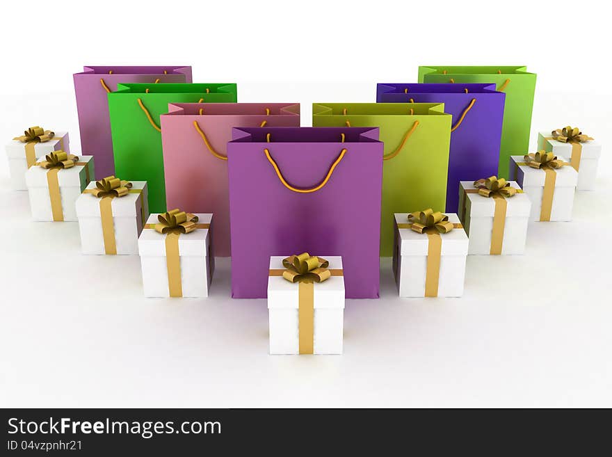 Boxes With Gifts And  Paper Bags