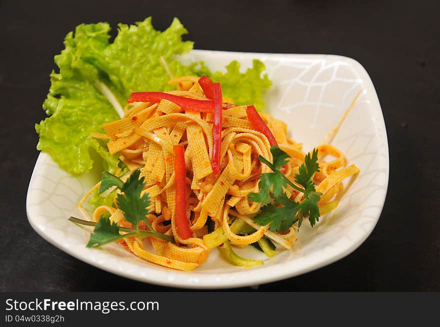 Chinese appetizers, The Yuba and red pepper. Chinese appetizers, The Yuba and red pepper