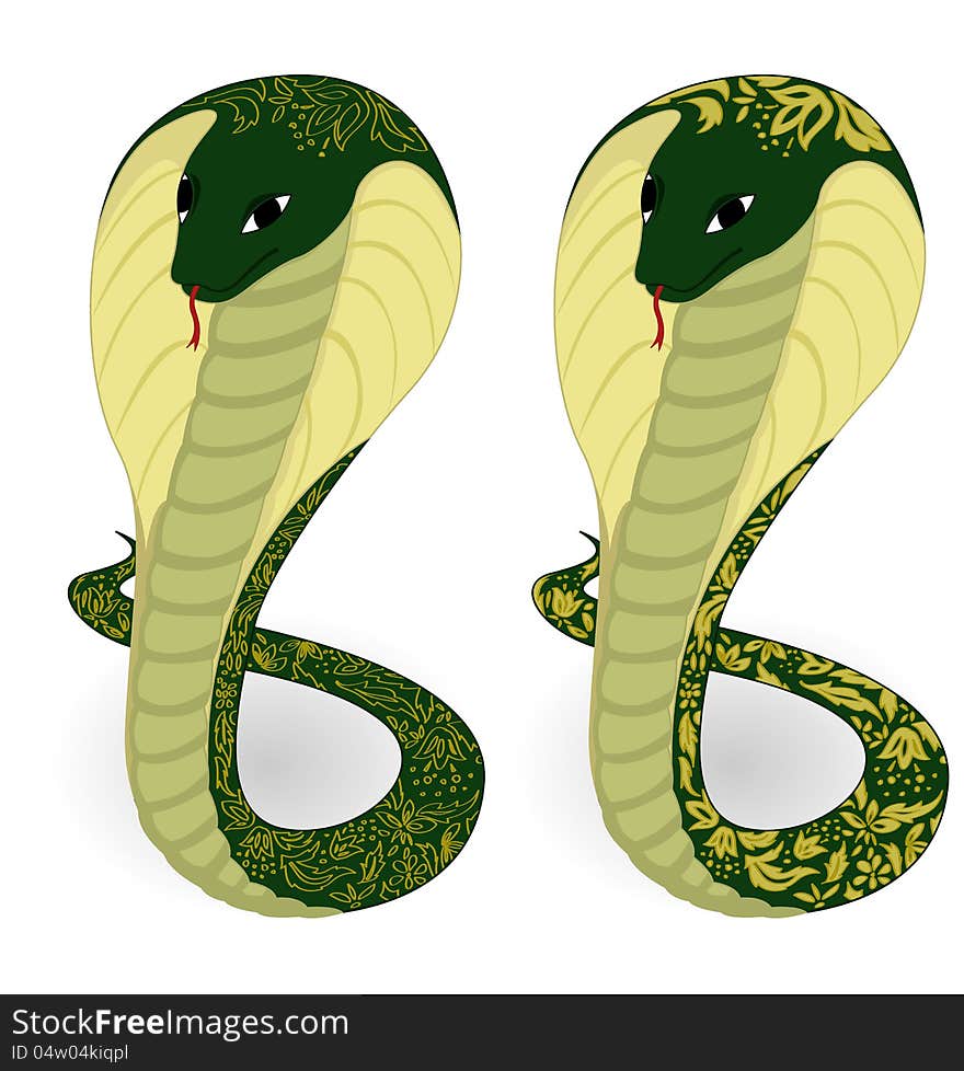 Green snakes with floral pattern