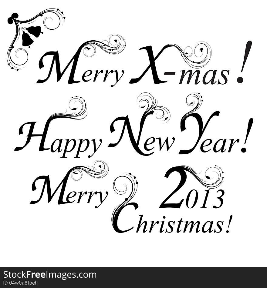 Merry Christmas, Happy New Year. Vector text