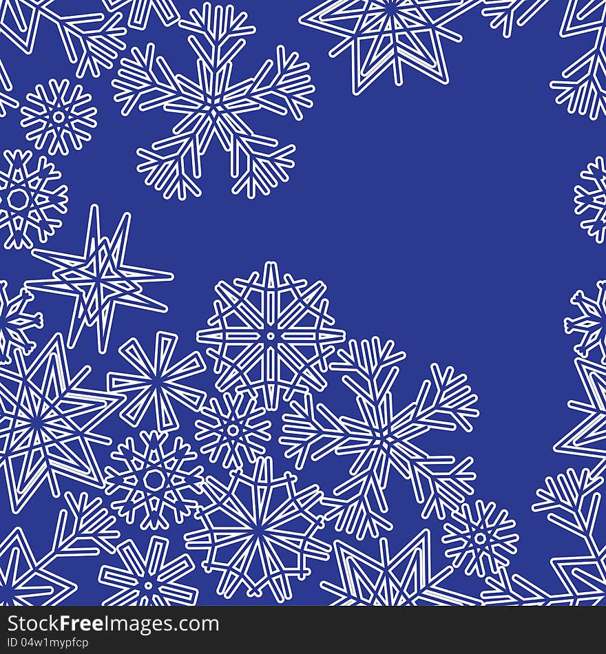 A blue snowflake background with many different snowflakes