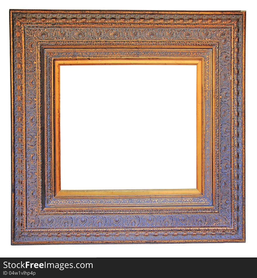 Vintage wood photo frame with clipping path