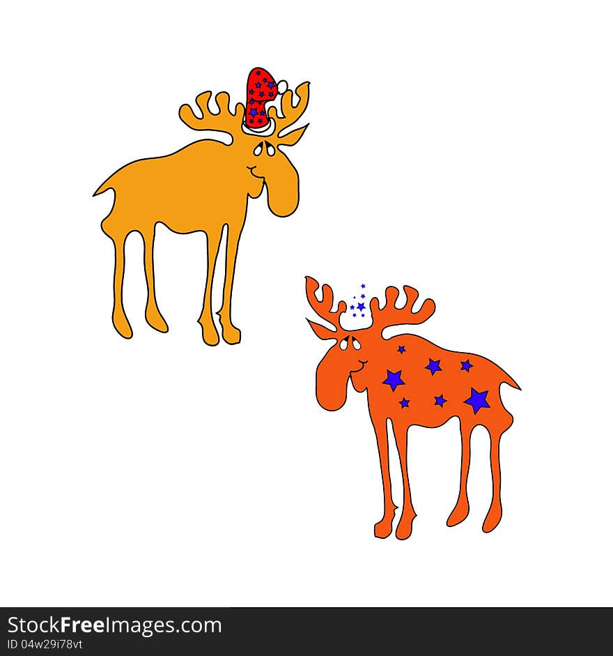 Funny brown Christmas moose smile with red hat