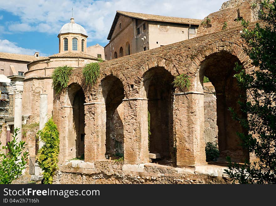 Ruin of Roman Forum in Rome, Italy