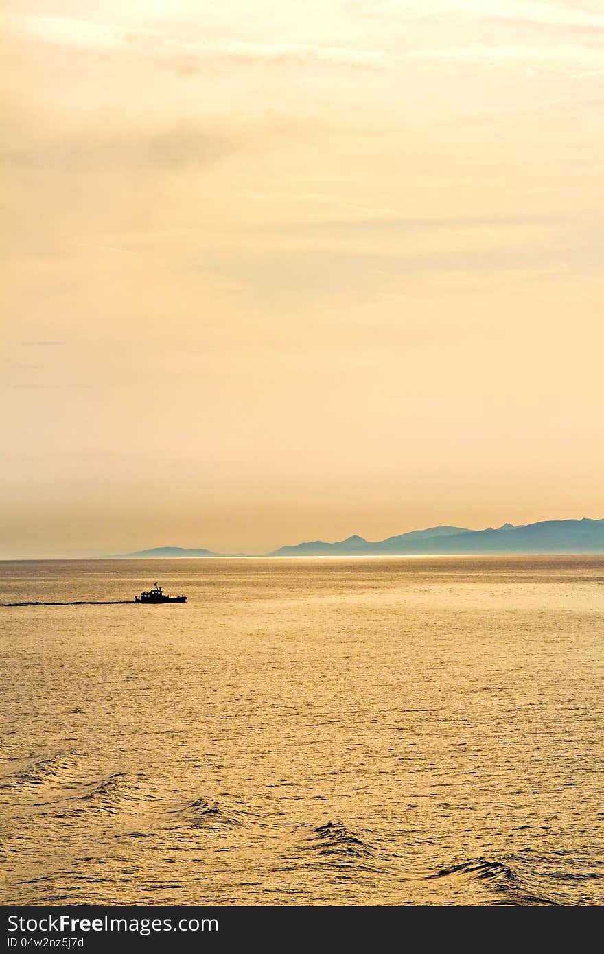 Gold sunset at the Mediterranean Sea