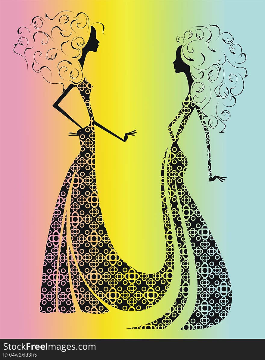 Silhouette of two beautiful girls.Illustration