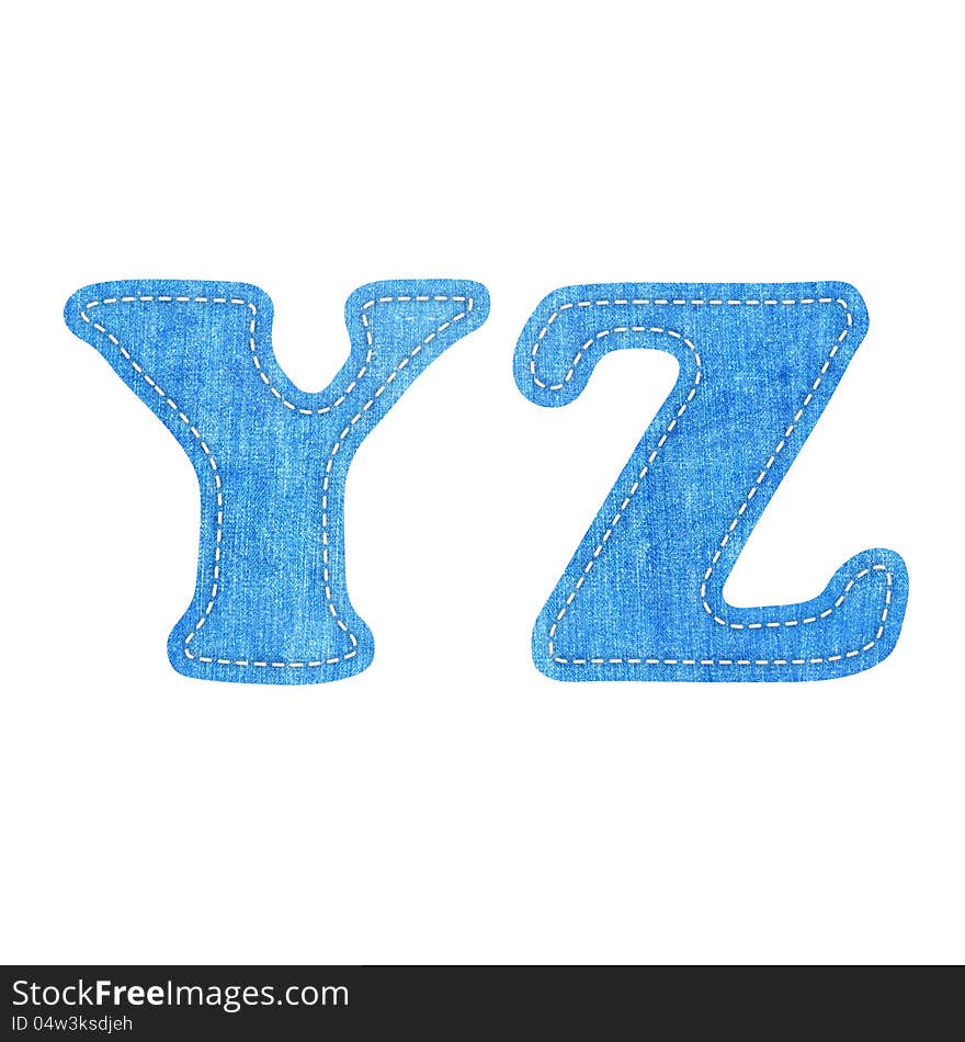 Alphabet blue jean craft stick on white background ( Y Z ). Alphabet blue jean craft stick on white background ( Y Z )