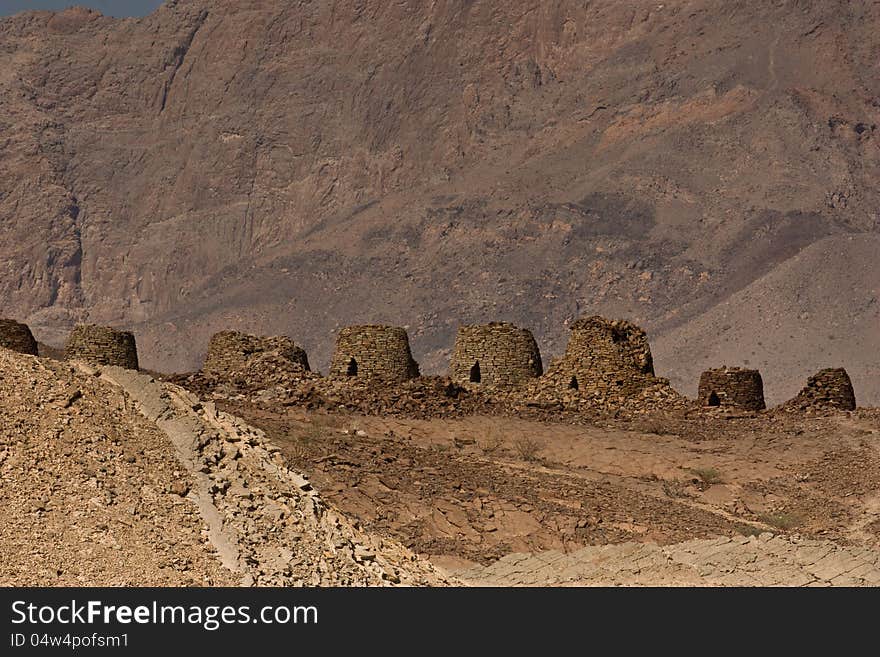 The ancient Beehive tombs at Jabal Misht Western Hajar (South) Oman. The ancient Beehive tombs at Jabal Misht Western Hajar (South) Oman.