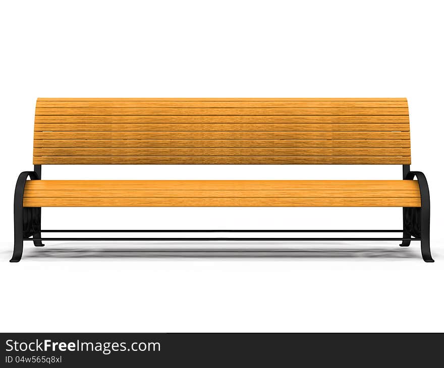 Illustration of 3d yellow park bench over white background.