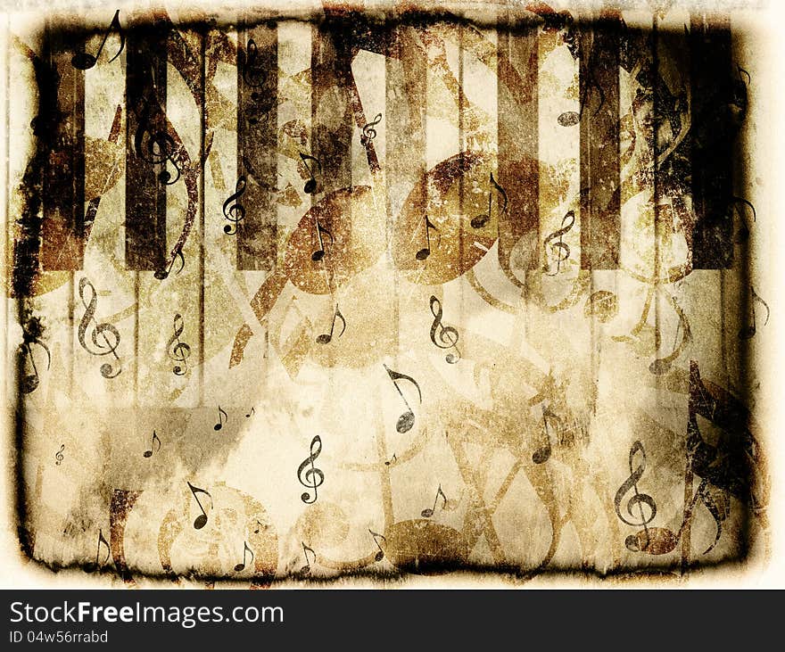 Grunge illustration of vintage music concept background with piano. Grunge illustration of vintage music concept background with piano.