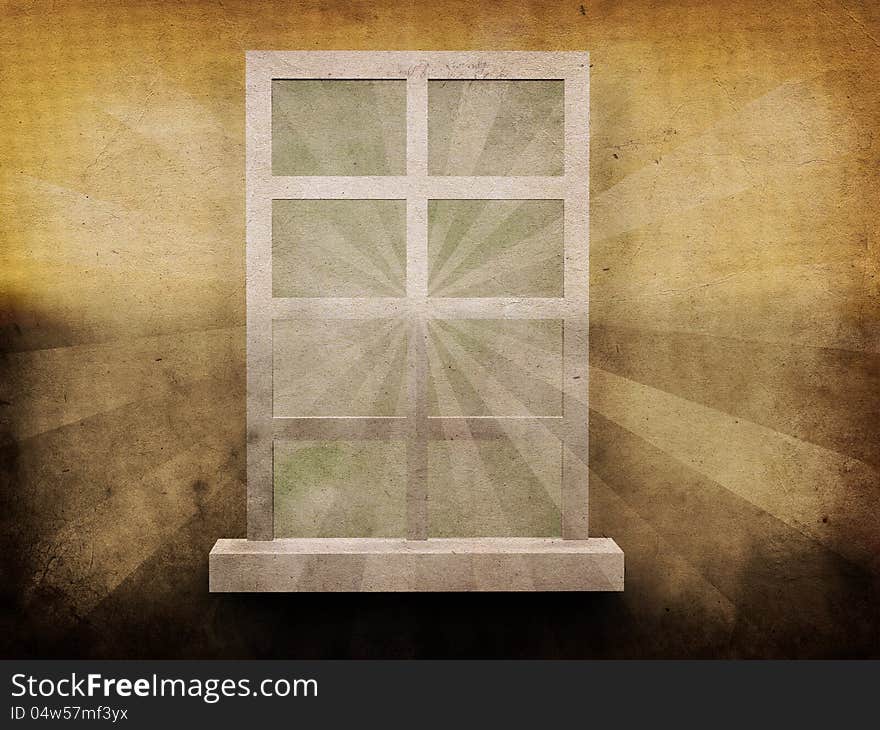 Grunge window in the destroyed old house background. Grunge window in the destroyed old house background.