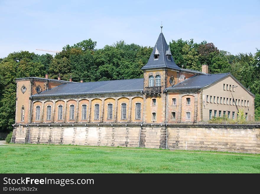 Historic building waterworks saloppe riverbank of elbe saxonia germany