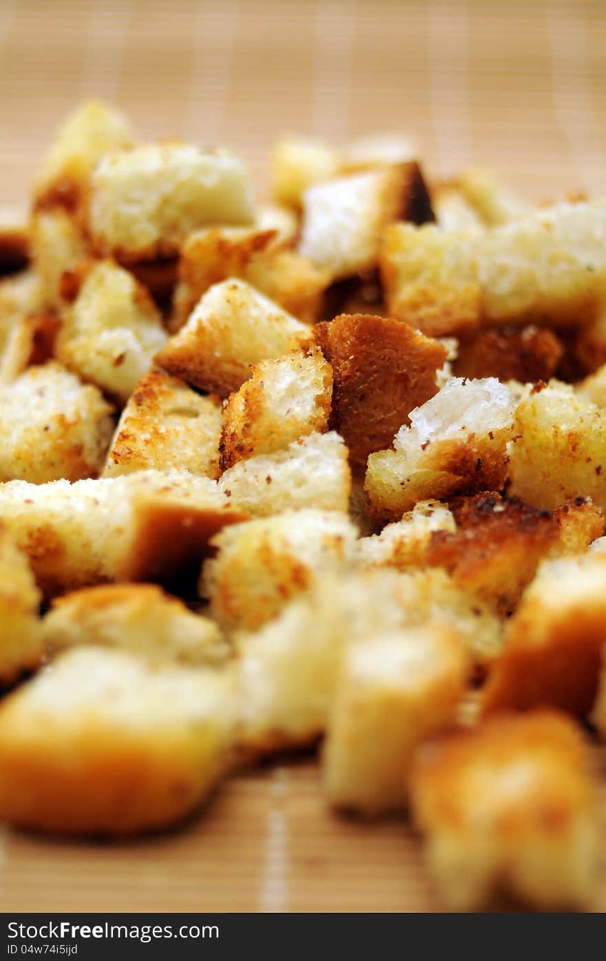 Closeup of roasted bread chips