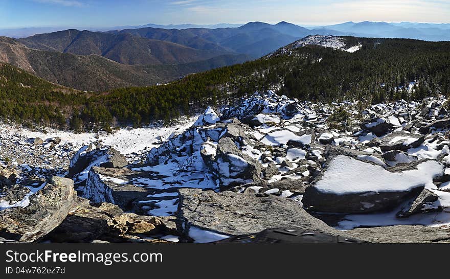 Panorama of winter mountains