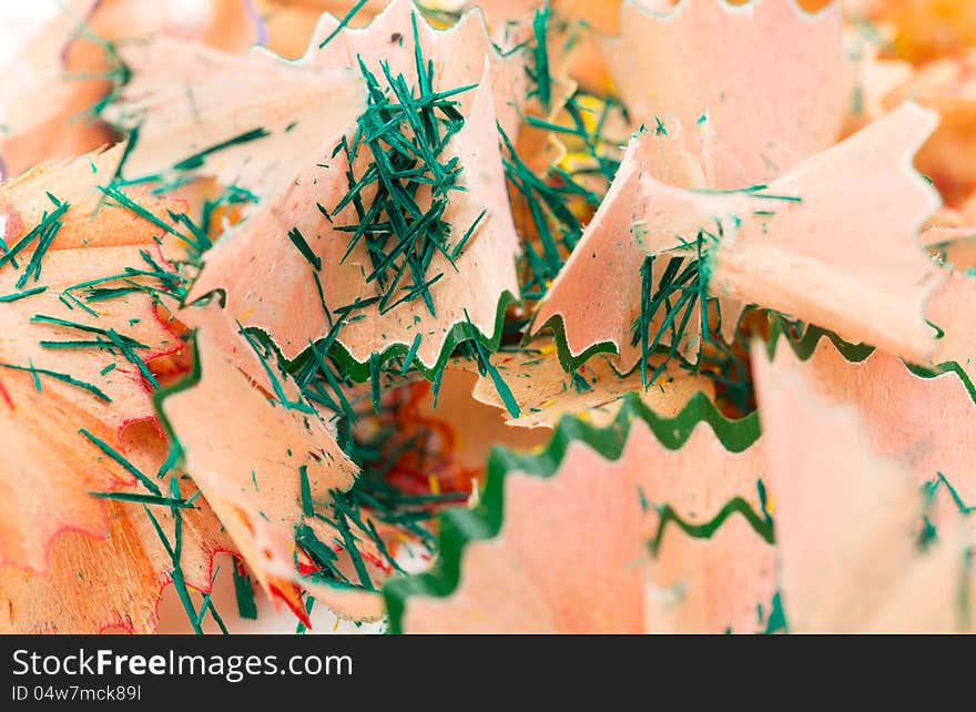 Red, blue and green pencil shaving