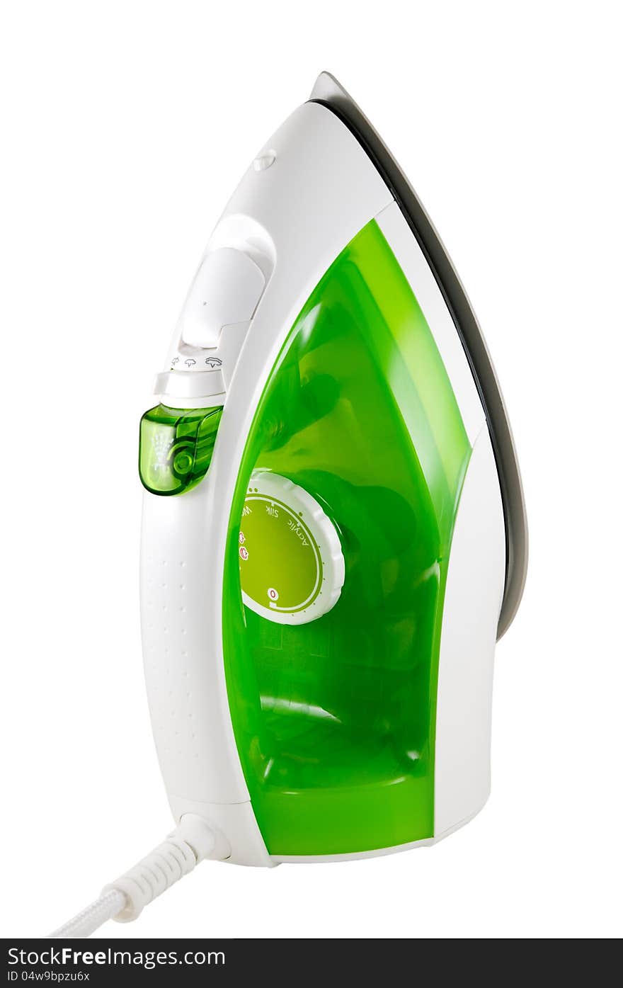 The electric iron is photographed on a white background