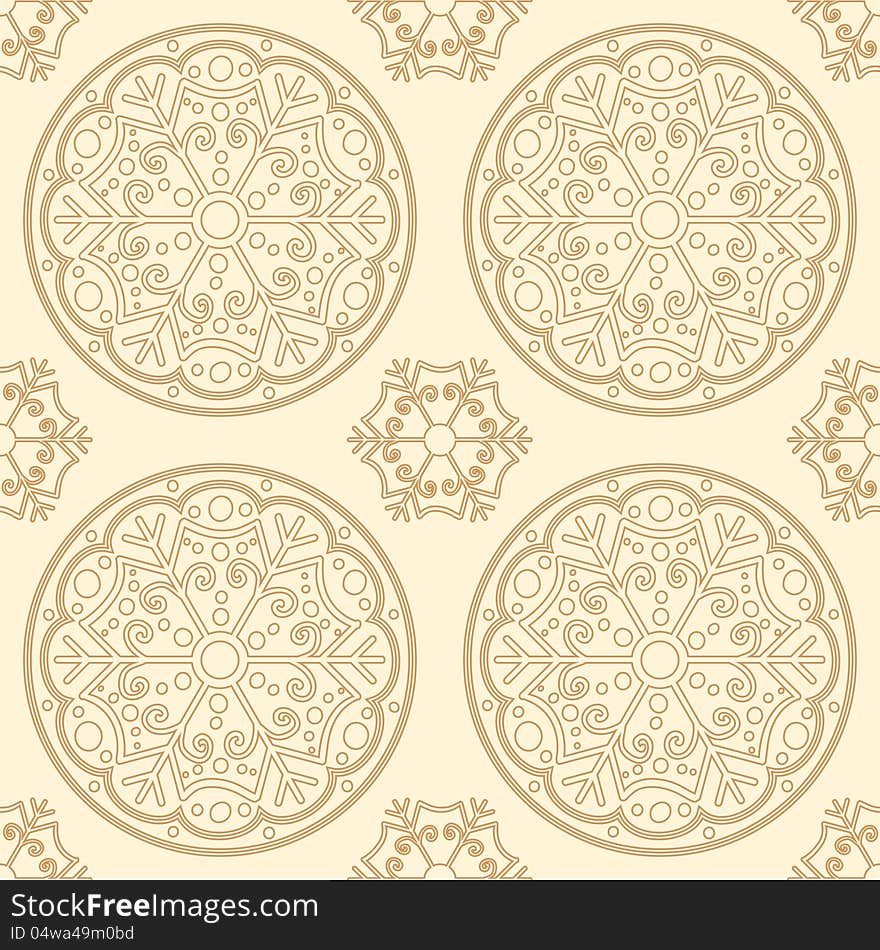 Seamless abstract snowflakes background in golden colors. Seamless abstract snowflakes background in golden colors