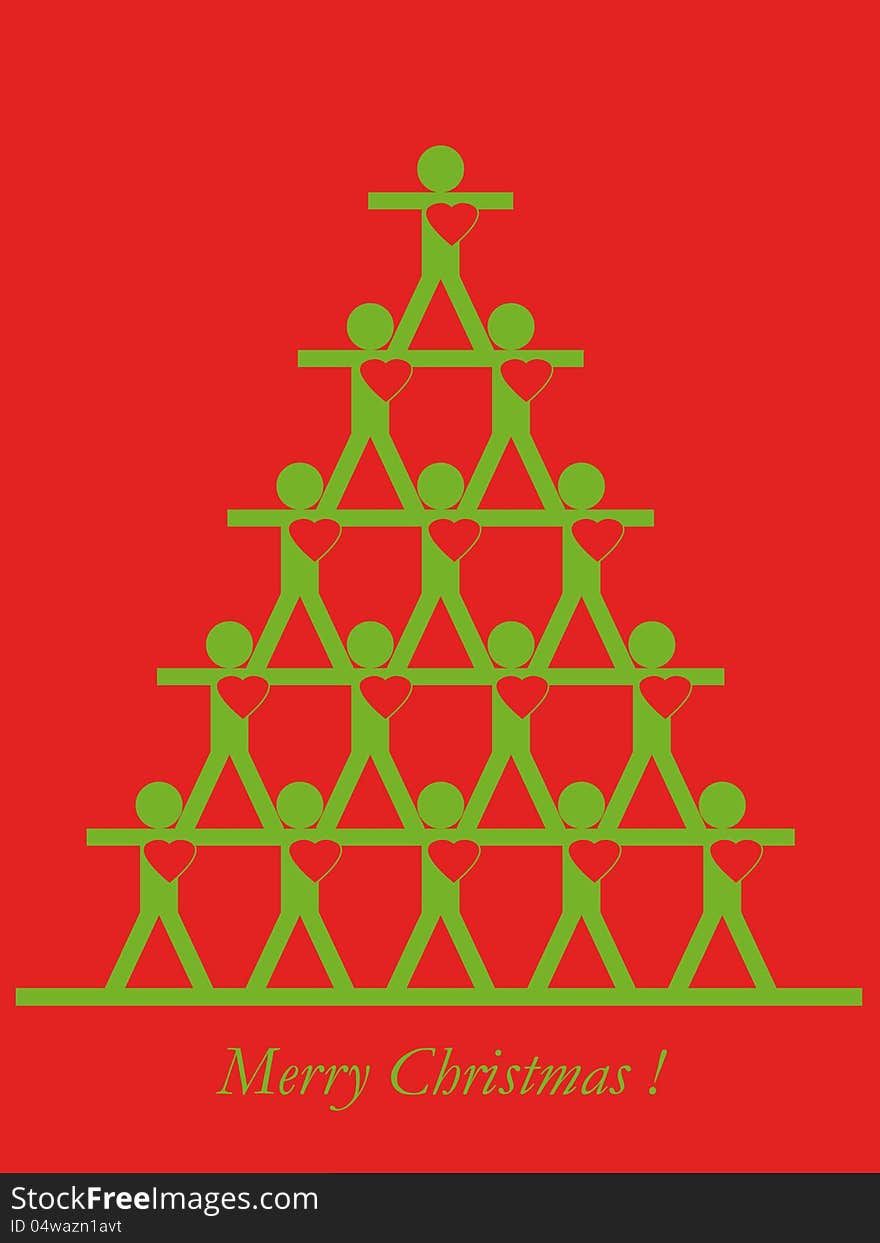 Christmas fir-tree from people on a red background